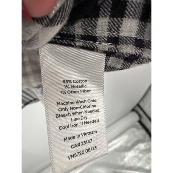 Talbots Womens shirt top size XL Black Plaid Button-Down metallic  Cotton - Picture 4 of 5